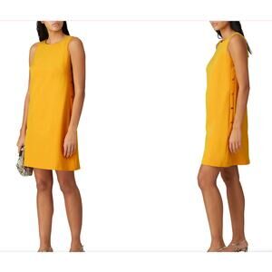 Lauren Ralph Lauren Womens 4 Yellow Gold Snap Trim Crepe Shift Mini Dress NEW